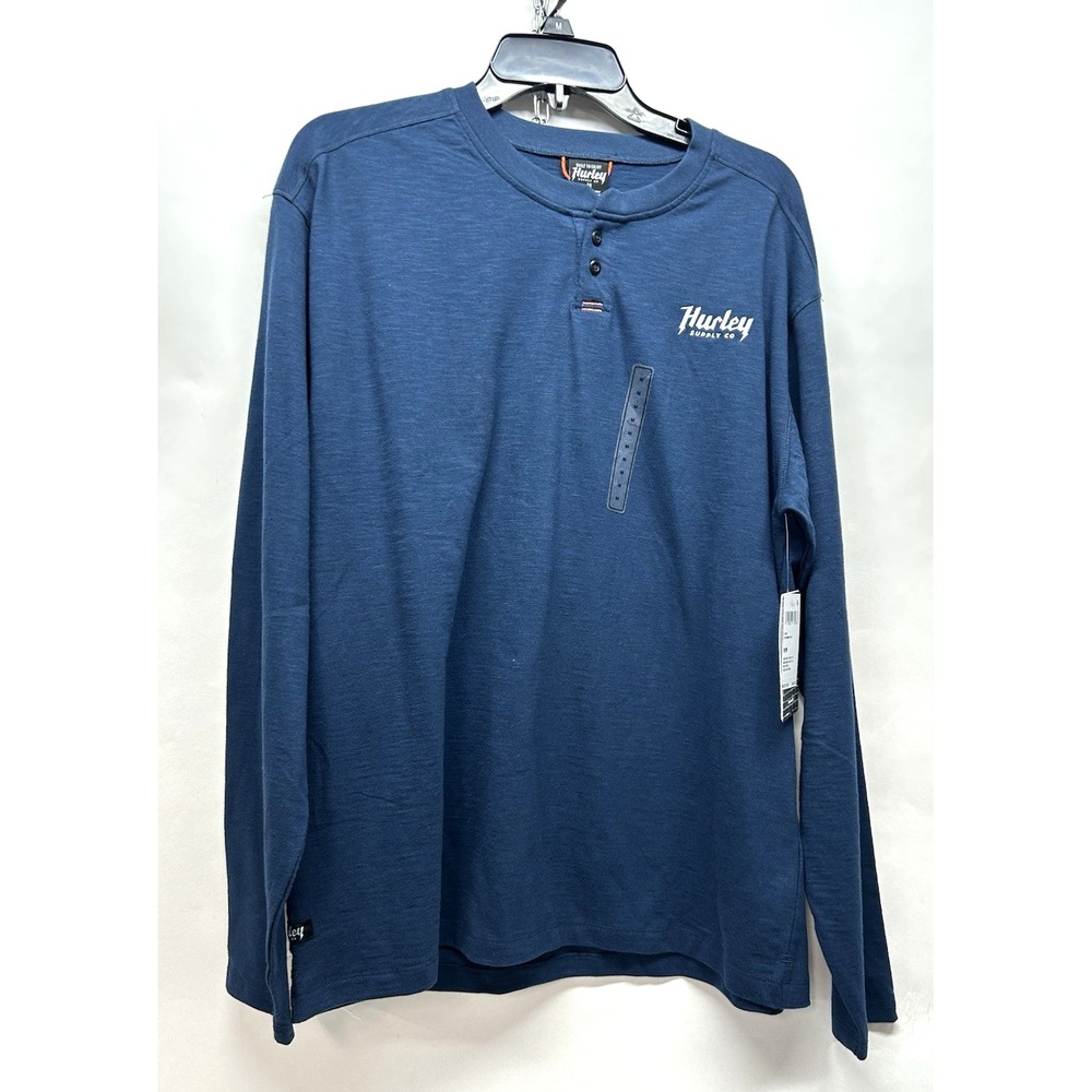 Hurley Men's Merchant Nightforce Long Sleeve Medium Henley Shirt Blue (D1)
